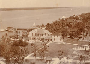 Looking North from the Royal Poinciana Hotel. Sea Gull Cottage is to the left , 1895.