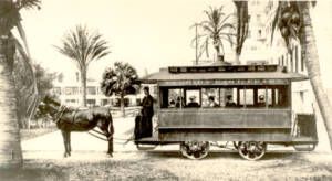 The Florida East Coast mule train that shuttled guests between the Royal Poinciana Hotel and The Breakers