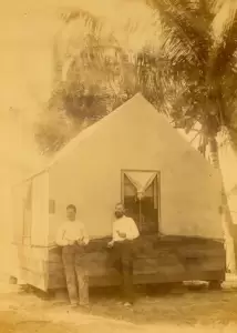 A wood and canvas home for workers, early 1900s.