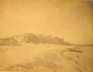 Jeaga shell mound of the Village of Hobe, present site of DuBois Park, ca. 1900. In 1898 Henry DuBois constructed a house atop the mound.