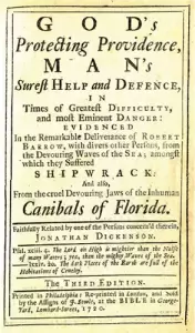 Title page from Jonathan Dickinson's Journal first printed in 1699. This is from the Third Edition printed in 1720.